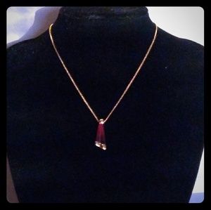 c1960s Crown Trifari Mod Deep Red & Gold Pendant Necklace